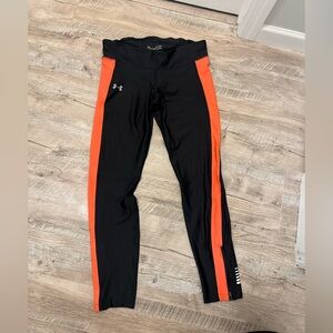 NWOT! Under Armour Black Leggings with Vibrant Orange Stripes
